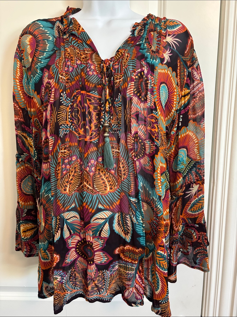 Karyn Seo Boho Floral Peasant Top in Multicolor L #72T